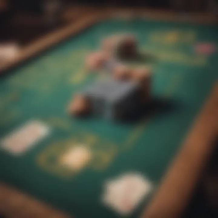 A vintage poker table setup with cards and chips