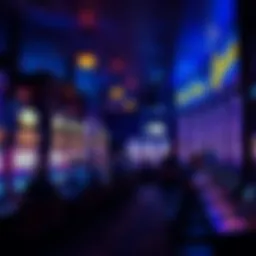 A vibrant bar scene featuring slot machines and patrons enjoying their time
