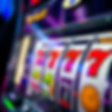 Vibrant Slot Machine Symbols Close-up of a slot machine showcasing vibrant symbols and high payout potential