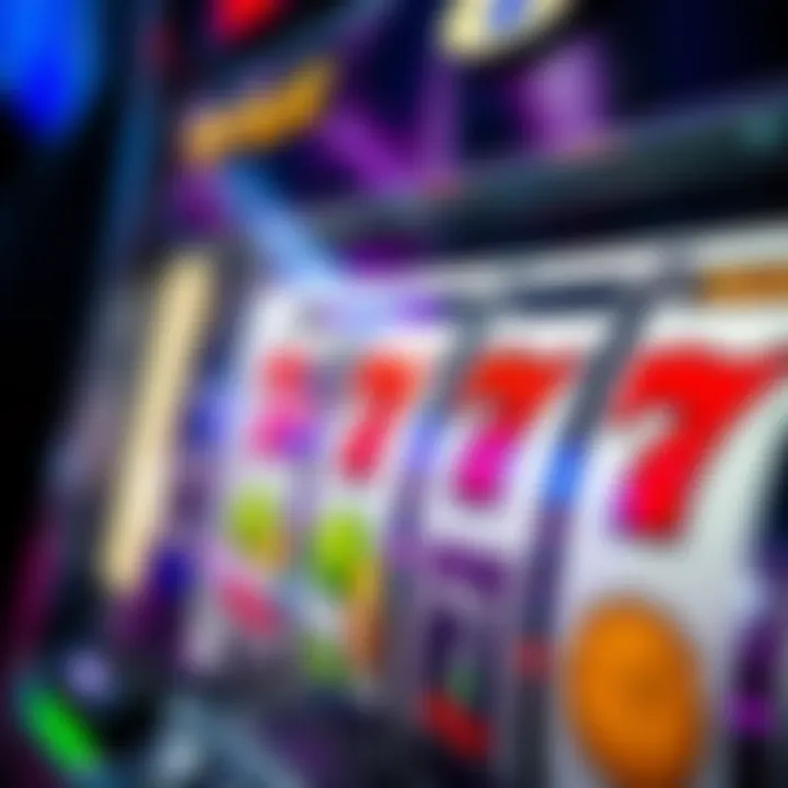 Vibrant Slot Machine Symbols Close-up of a slot machine showcasing vibrant symbols and high payout potential