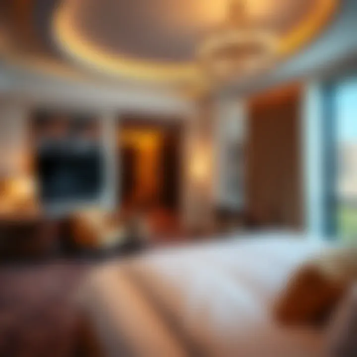 Luxurious hotel room featuring elegant decor and amenities