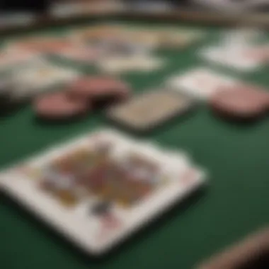 A close-up view of playing cards spread on a green felt table, emphasizing the strategy involved