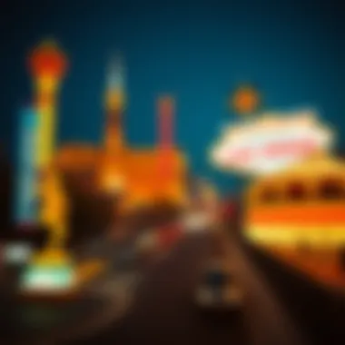 Cultural Exchange Between Two Cities Overlay of cultural symbols from Detroit and Las Vegas reflecting shared influences