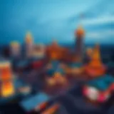 Detroit's Casino Architecture Aerial view of Detroit's vibrant casino district showcasing its unique architecture