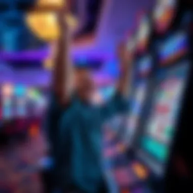 Celebrating Big Win An enthusiastic player celebrating a big win at a slot machine