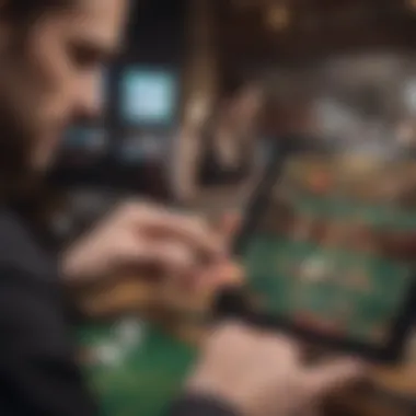 A close-up view of a person engaging with a real money gaming app on a tablet