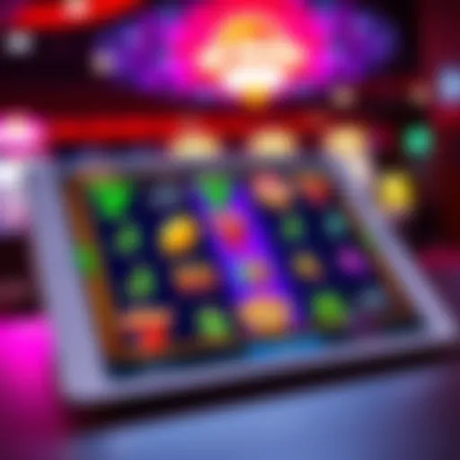 Visual representation of a vibrant slot game interface on an iPad