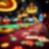 Casino gaming tables with vibrant chips and cards