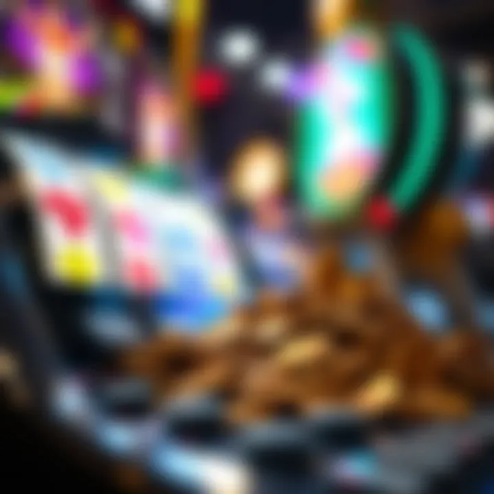 Close-up of coins spilling over a slot machine