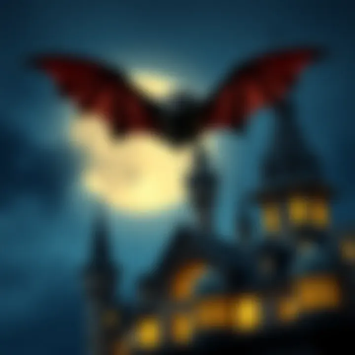 An enchanting bat flying over a moonlit castle