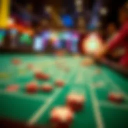 Craps table with vibrant chips and dice in action