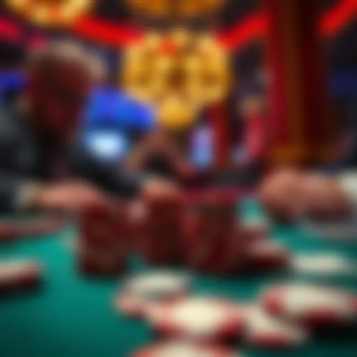 Intense Gameplay with Poker Chips and Cards Close-up of poker chips and cards on a table during gameplay