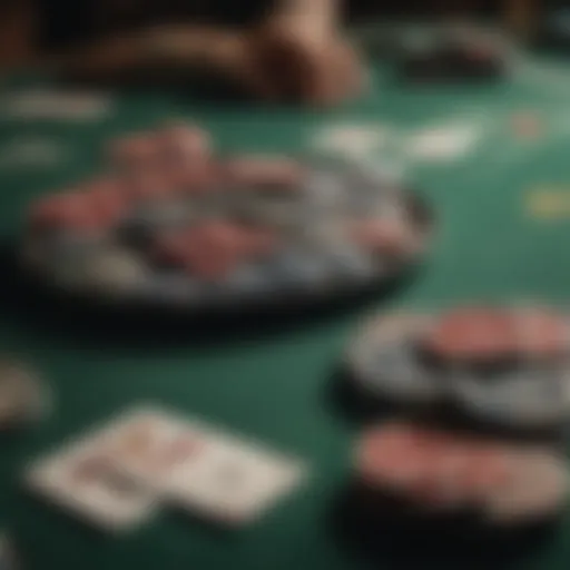 Overview of a poker table with chips and cards