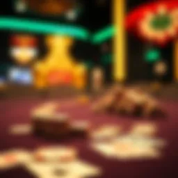 A detailed view of a poker table with cards and chips