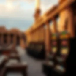 A captivating depiction of the ancient ruins of Pompeii with slot machines integrated in the scene