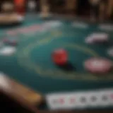 A classic baccarat table setup with cards and chips