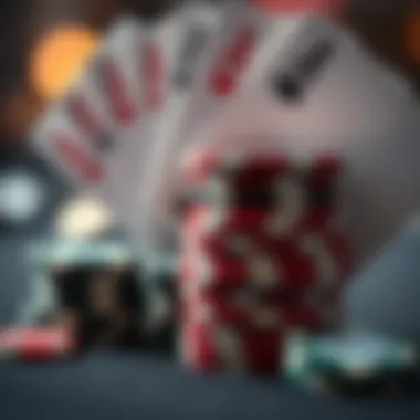 Close-up of Poker Chips and Winning Hand Close-up of poker chips stacked with a winning hand