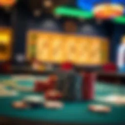 A serene poker table setting with chips and cards