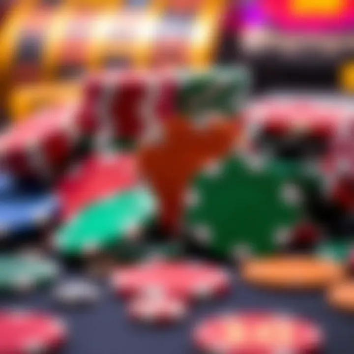 Casino Tokens and Free Spins An assortment of colorful casino tokens and chips symbolizing free spins