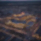 Aerial view of Des Plaines casino at dusk