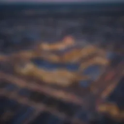 Aerial view of Des Plaines casino at dusk