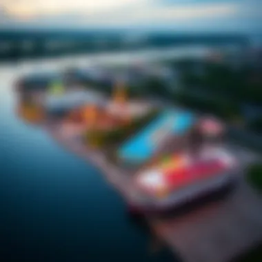 Aerial View of the Riverboat Casino An aerial perspective of the Baton Rouge riverboat casino, illustrating its strategic location on the river.