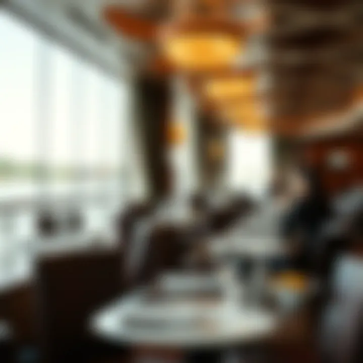 Dining Amenities on the Riverboat Casino A glimpse of the dining amenities available onboard the riverboat casino, featuring an elegant setting and exquisite dishes.