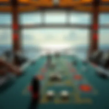 Exciting gaming table setup with a scenic ocean backdrop.