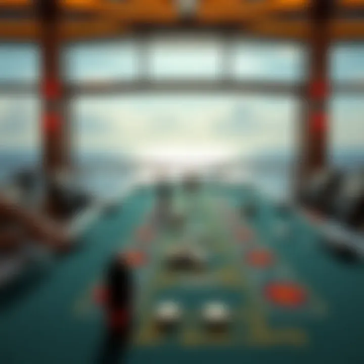 Exciting gaming table setup with a scenic ocean backdrop.