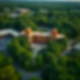 Aerial view of a prominent Indian casino surrounded by lush greenery