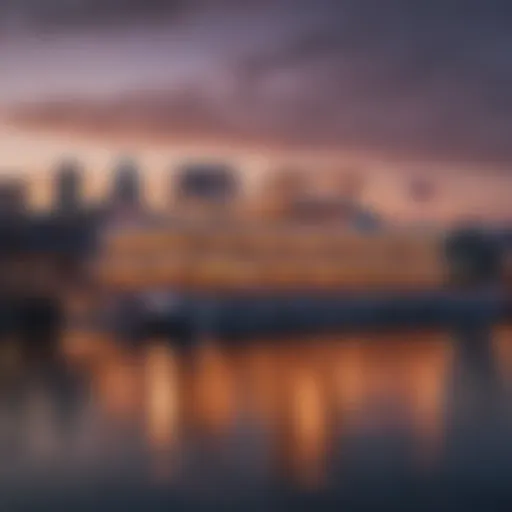 A stunning view of a riverboat casino on the Ohio River at sunset.