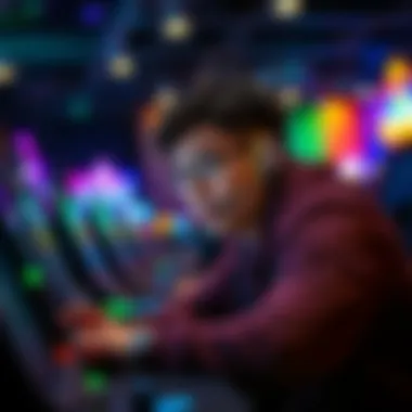 Player Immersed in Gaming Experience A player immersed in gameplay on a digital device