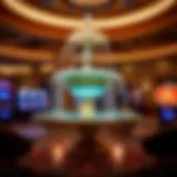 An elegant view of the Lucky Fountain at Four Kings Casino