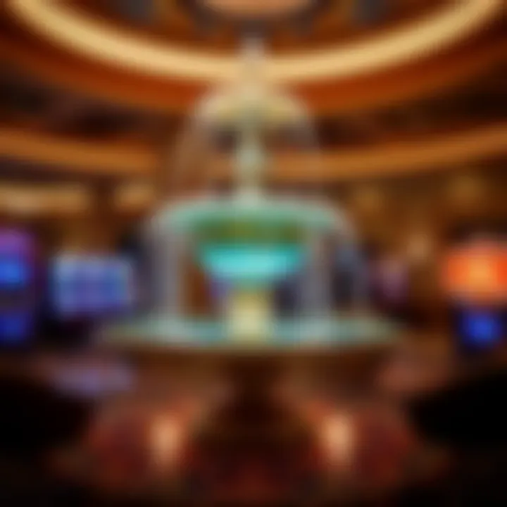 An elegant view of the Lucky Fountain at Four Kings Casino