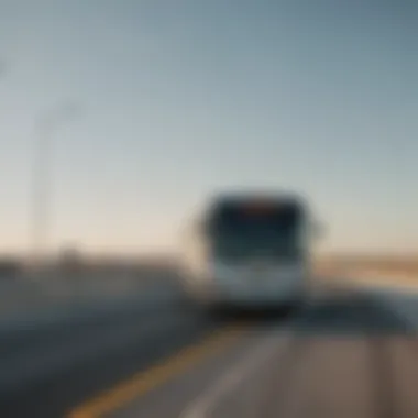 Scenic view of a Greyhound bus on an interstate highway