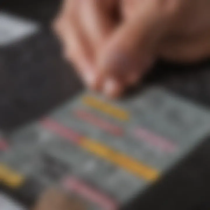 A close-up of someone examining a scratch off ticket