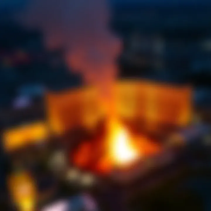 An aerial shot of the Mirage Volcano, capturing its intricate design and placement within the Strip.