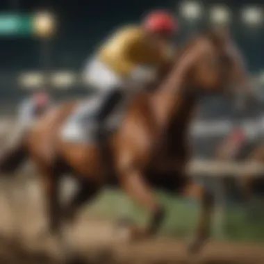 Close-up of a jockey on a galloping horse during a race.