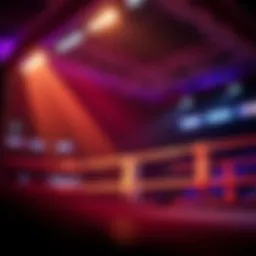 Boxing ring with vibrant colors and lights