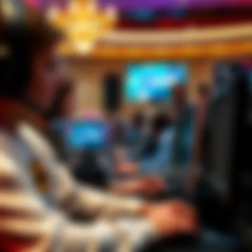 A competitive gaming tournament with players focused on their screens