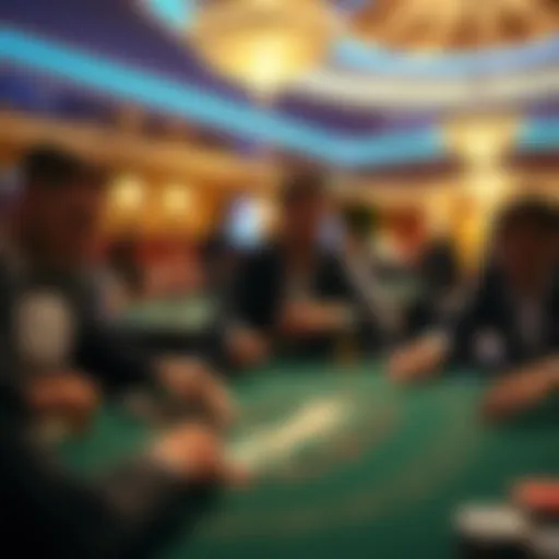 Engaging Blackjack Table Dynamics High-stakes blackjack table with players focused on the game