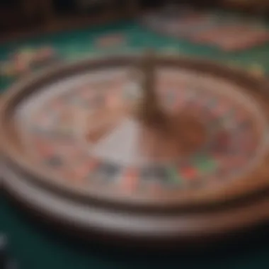 A close-up of a roulette wheel with chips placed strategically