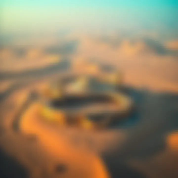 An aerial view of a sand casino, highlighting its architecture and surrounding landscape.