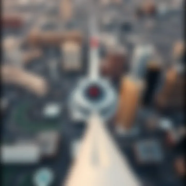 Aerial view of the Stratosphere Tower with the jump platform visible