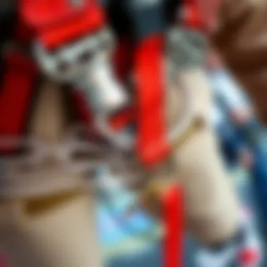 Close-up of the harness and safety equipment used during the jump