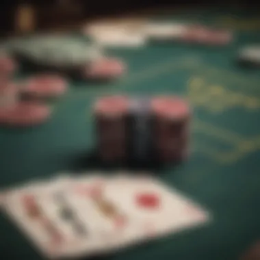 Close-up of a Texas Hold 'Em table with cards and chips