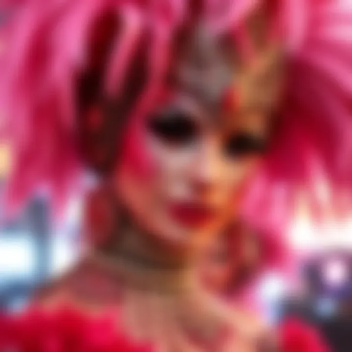 An intricate close-up of the elaborate costumes worn by Las Vegas showgirls