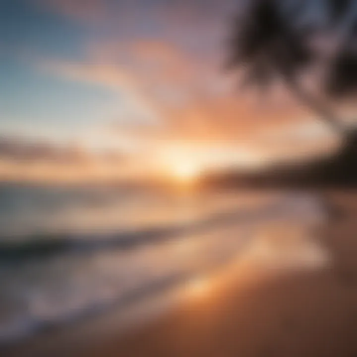 A serene beach sunset reflecting on the tranquil waters of Oahu