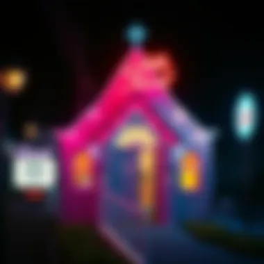 Charming Nighttime Ambiance of The Little Neon Chapel Exterior view of The Little Neon Chapel illuminated at night