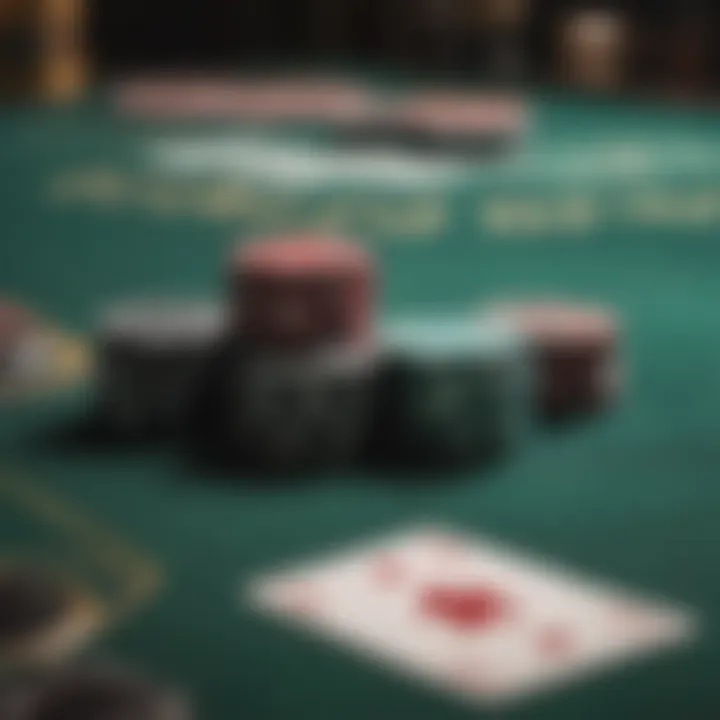 Close-up of poker chips and cards on a virtual table